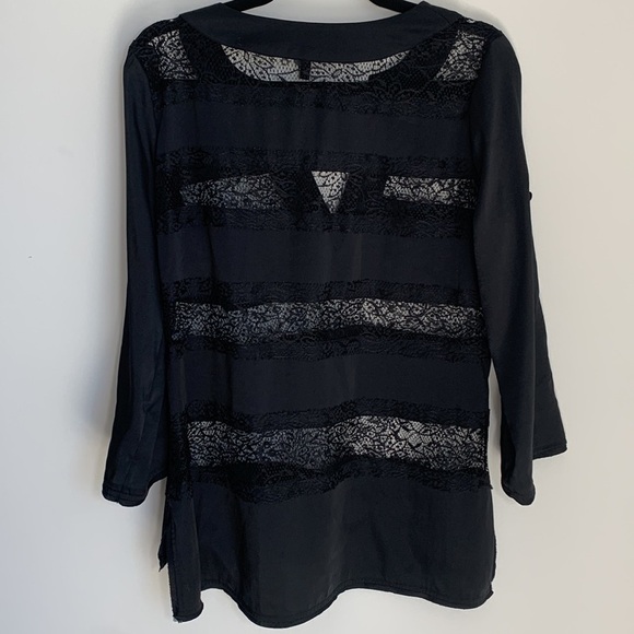 BCBG MAXAZRIA | Black Blouse With Lace 3/4 Sleeves Size S - Picture 2 of 3